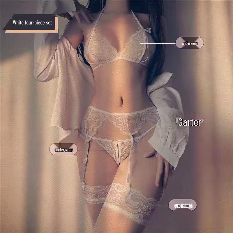 Lace Strap Bodystocking with Open Crotch & Garter Set