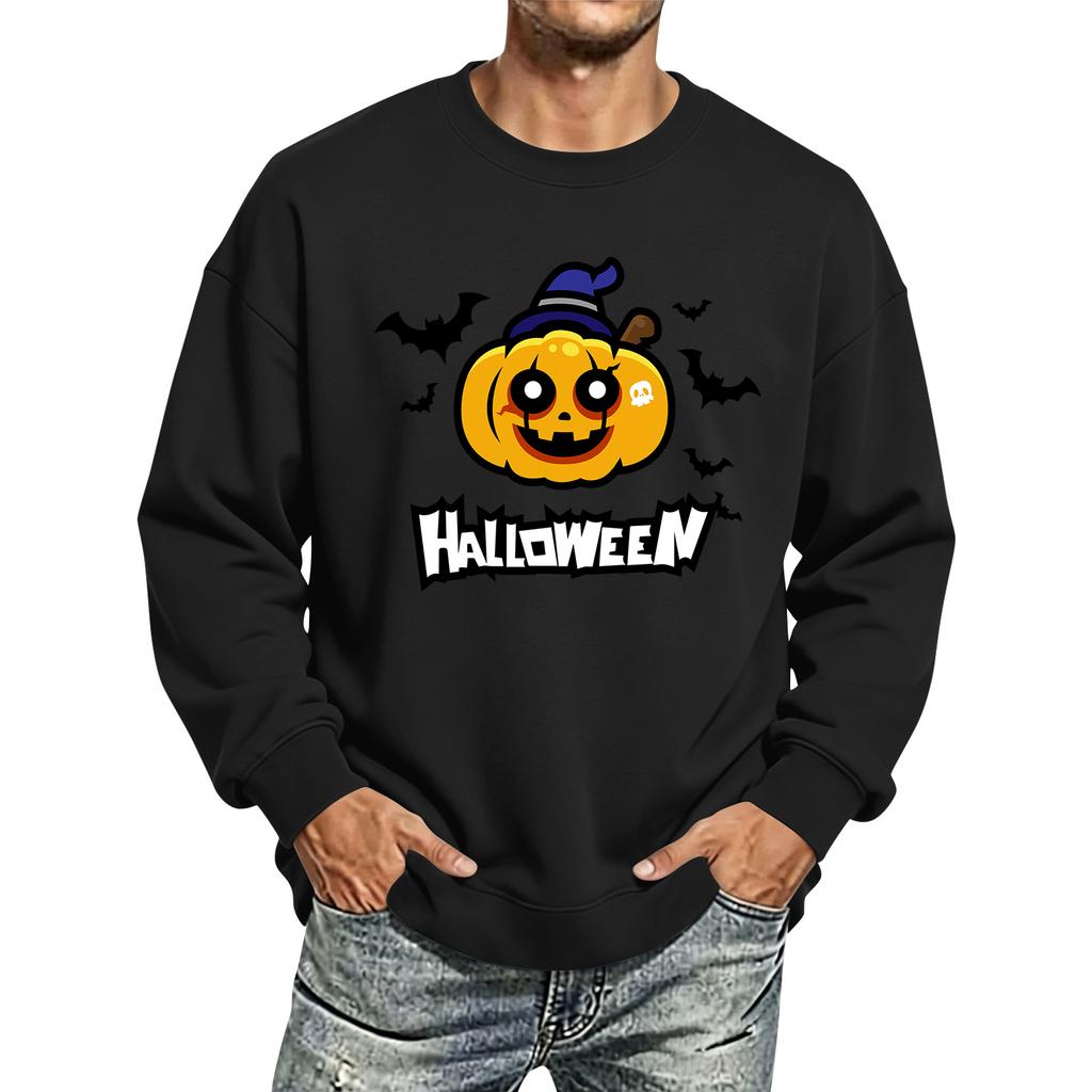 Men's Halloween Printed Long Sleeve T-Shirt Crewneck Casual Sports Top Unisex for Couples