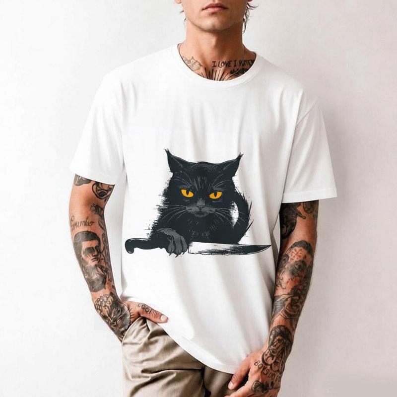 Gatto Assassino Cosa Gatto nero con coltello Regalo divertente t-shirt 0706 Gattino cartone animato Abbigliamento grafico S