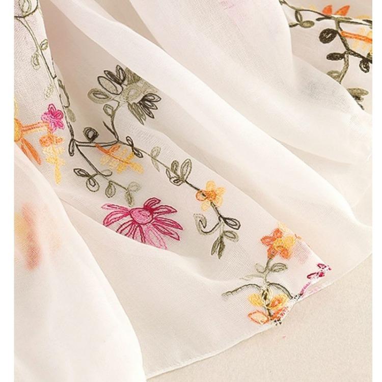 Wiosenno-letni damski szal w artystycznym stylu etnicznym, wszechstronny, długi, przeciwsłoneczny, podróżny szal, haft