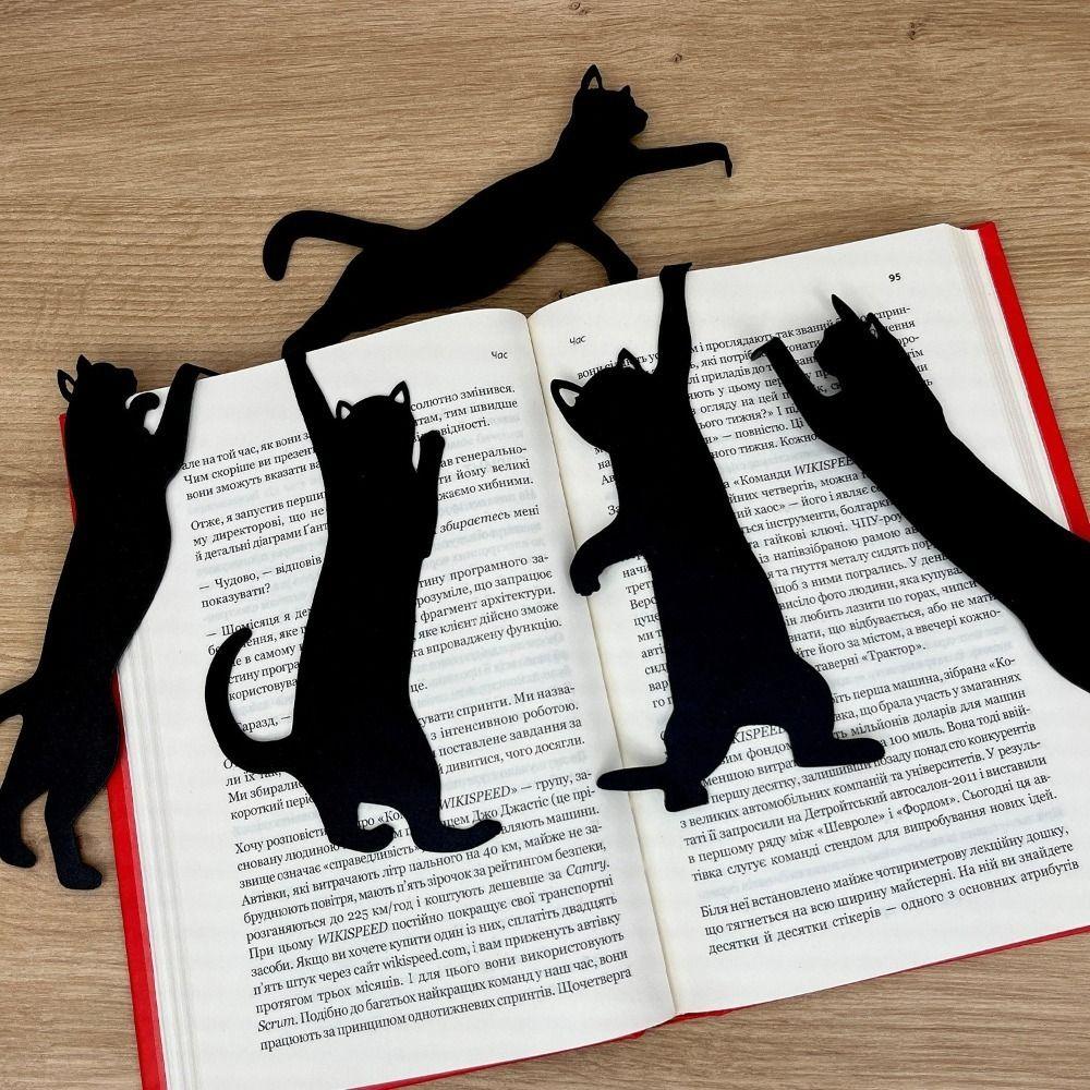 5Pcs Set Metal Material Metal Cat Bookmark Creative Style Cute Design Black Cat Book Bookmarks Stationery Item Book Page Divider