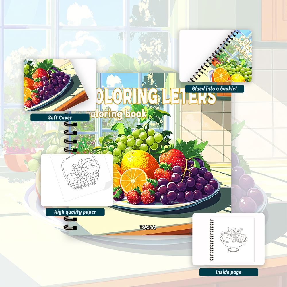 Fruit Series Coloring Book, Teen Coloring Book, Lots of Different Patterns, 100g Thick Paper, Stress Relief, Birthday Gift
