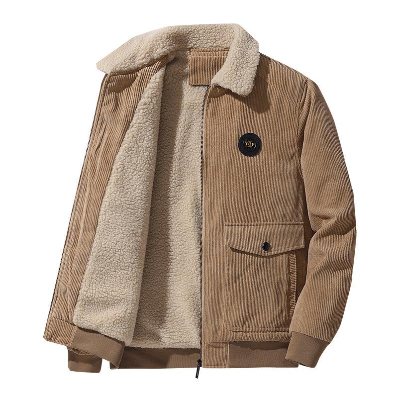 Autumn and winter corduroy jacket men's middle-aged and elderly father's coat lapel fleece thickened top men's clothing
