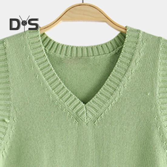 Dámská pletací vesta s výstřihem do V bez rukávů Žebrovaný lem Jednobarevné vestové topy podzimní zima úplety volného střihu
