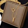 Stainless Steel Gold Color Overlay Double-Layer Necklace Women's Fashion  Party Girls' Fadeless Accessories Gift