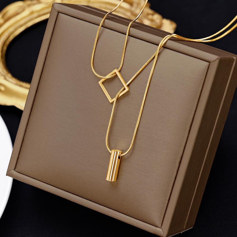 Stainless Steel Gold Color Overlay Double-Layer Necklace Women's Fashion  Party Girls' Fadeless Accessories Gift