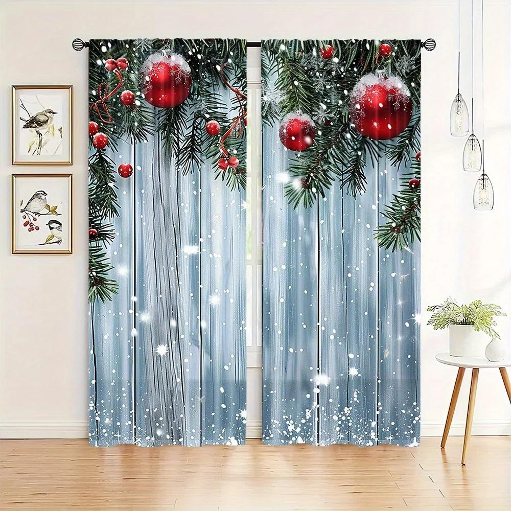 Christmas Tree Snowflake Polyester Drapes Rod Pocket Style Ideal for Easy Hanging Household Decoration Ideal for Bedchamber Office Kitchen