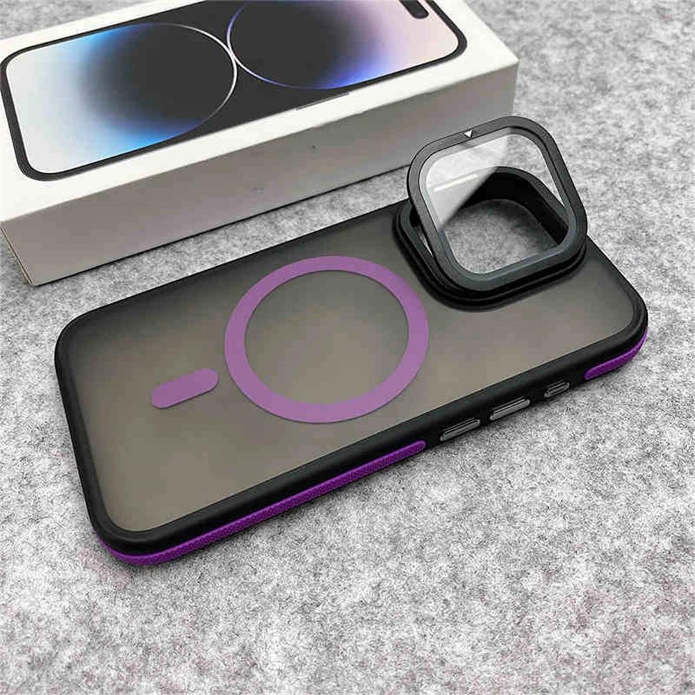 Glass Lens Camera Protection Stand For Magsafe Magnetic Phone Case For For Iphone 16 11 12 13 14 15 Pro Max Plus Matte Clear Cover