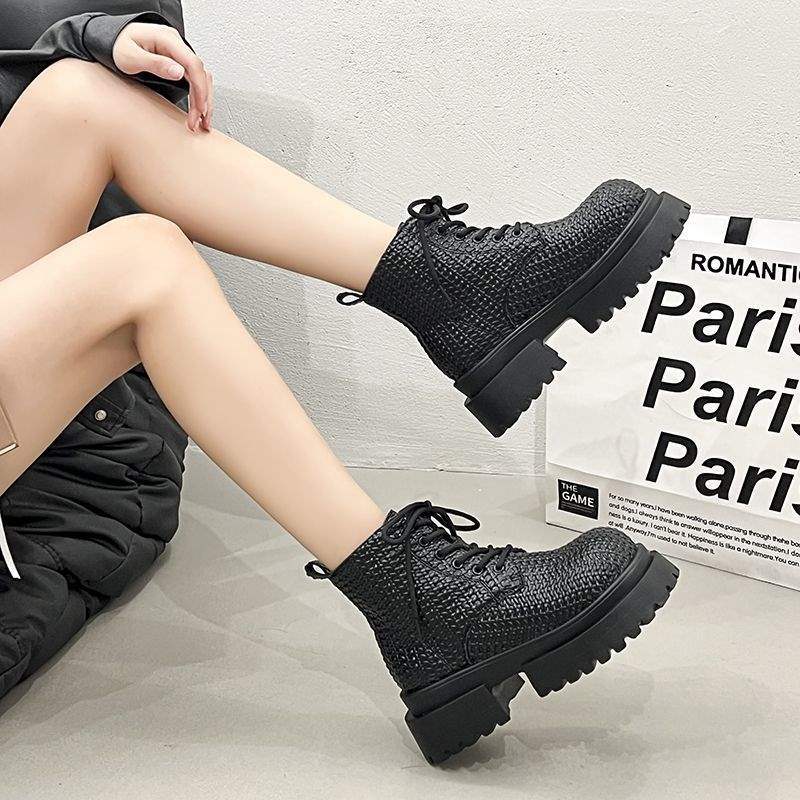 

Martin woven boots women s 2025 autumn new British small thick-soled heightening short boots versatile casual boots tide 40 чорний