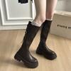 Brown Small Skinny Platform Boots Women's Boots 2025 New Summer Maillard Wind but Knee Boots
