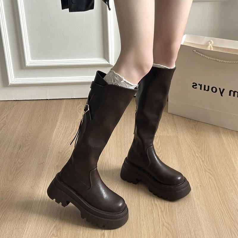 Brown Small Skinny Platform Boots Women's Boots 2025 New Summer Maillard Wind but Knee Boots