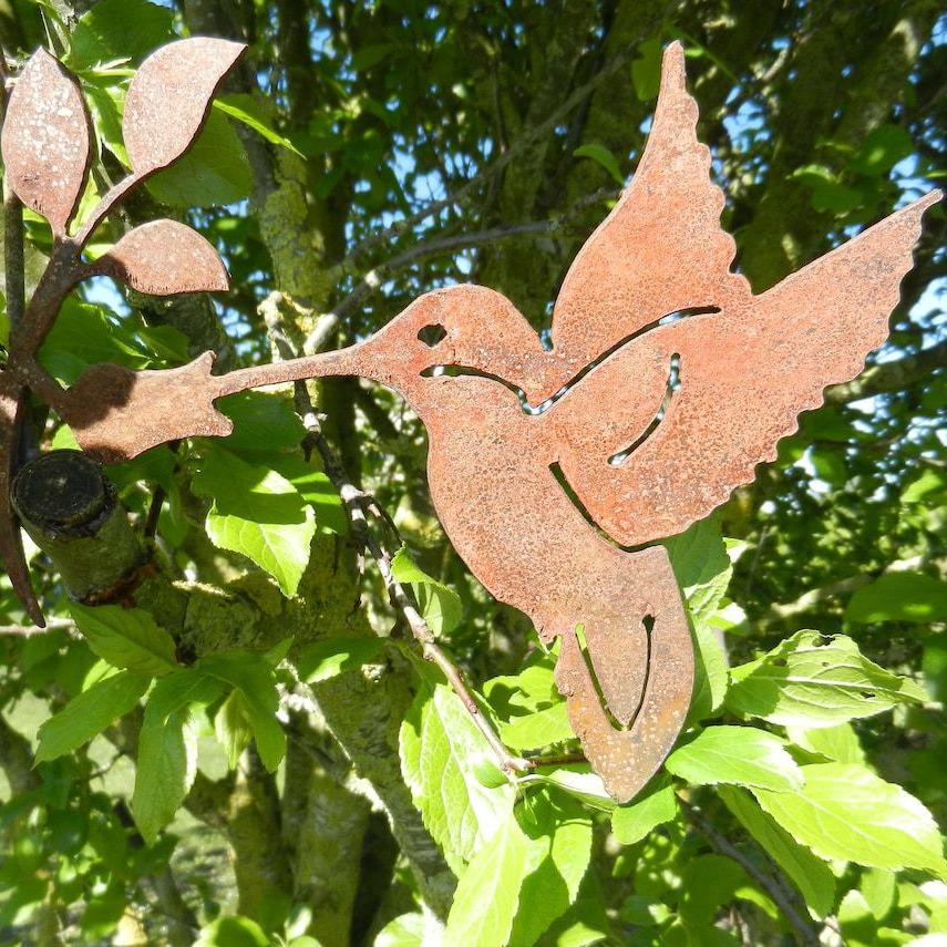 

Rusted Wrought Iron Hummingbird Wall Art - Garden Decor with Daily Sales of 200+ 8 inches/20 cm (including stake)