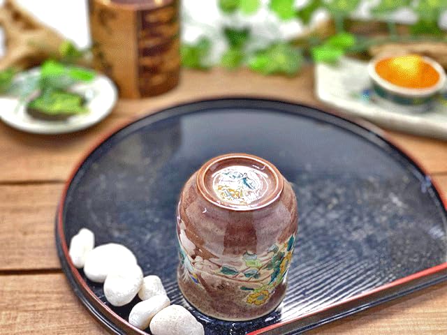 Kutani Large Purple Painted Gold Thread Plum and Bird [Tean Cup] [Back Picture]