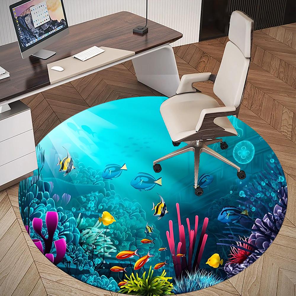 1 szt. podwodny ocean Okrągła mata na krzesło Dywanik - Antypoślizgowy, Mata podłogowa do biura, sypialni i dekoracji wnętrz c1125119