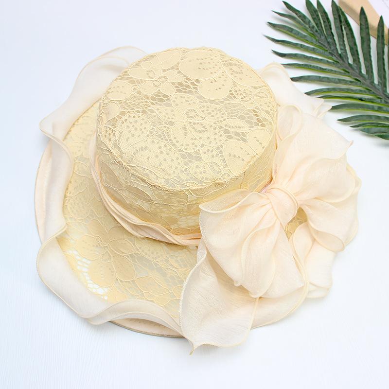 

Summer mesh lace hat women s organza flower sunscreen hat outdoor foldable flat top hat average size