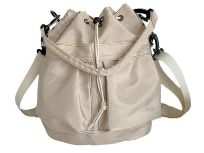 Nylon Shoulder Shoulder or Waterproof and Ideal for Business and Women 1/2plus 2-Way Bag, Drawstring, Strap, Handbag, Water-Repellent, (Pink Beige)