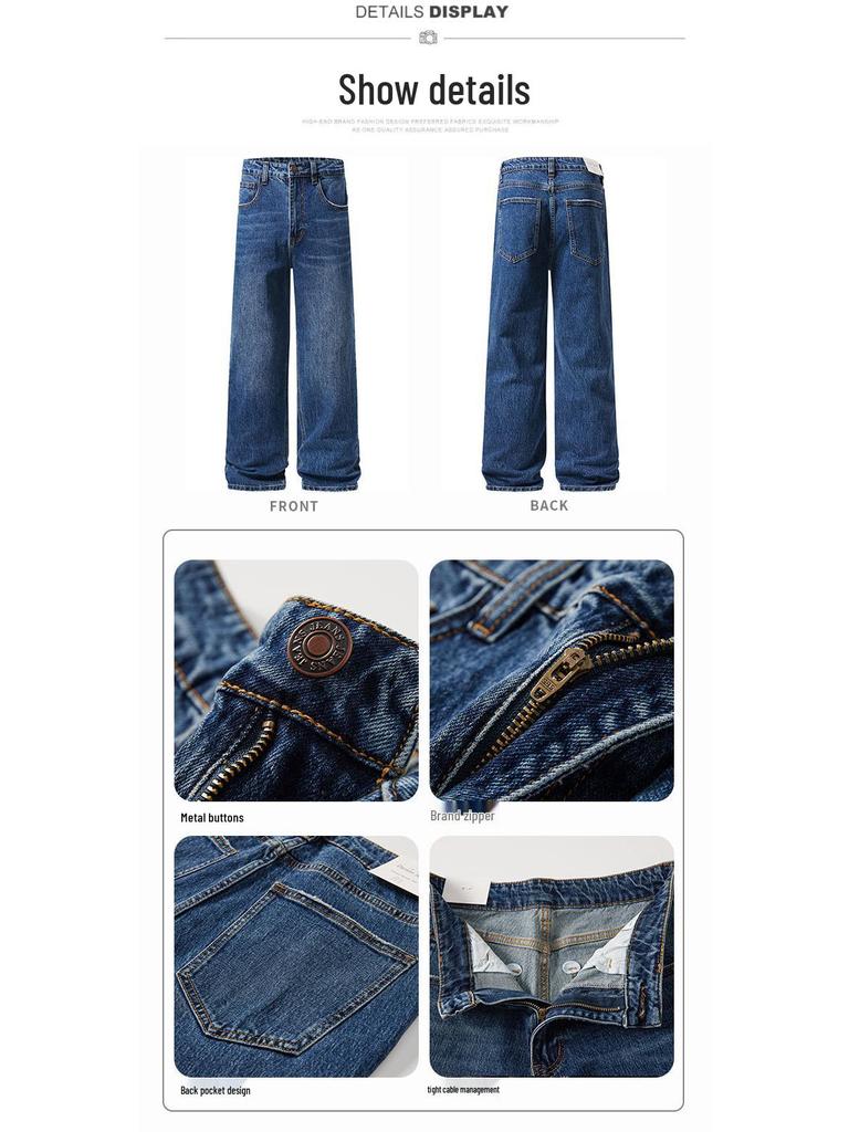 Vaqueros Rectos Elásticos de Pierna Ancha para Hombre - Versátil Casual Holgado