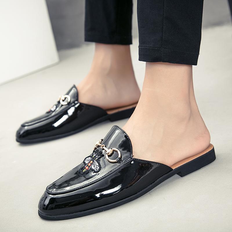 Half Slippers Summer No Heel Lazy Couple Slippers Horse Buckle Bean Shoe Leather Slippers