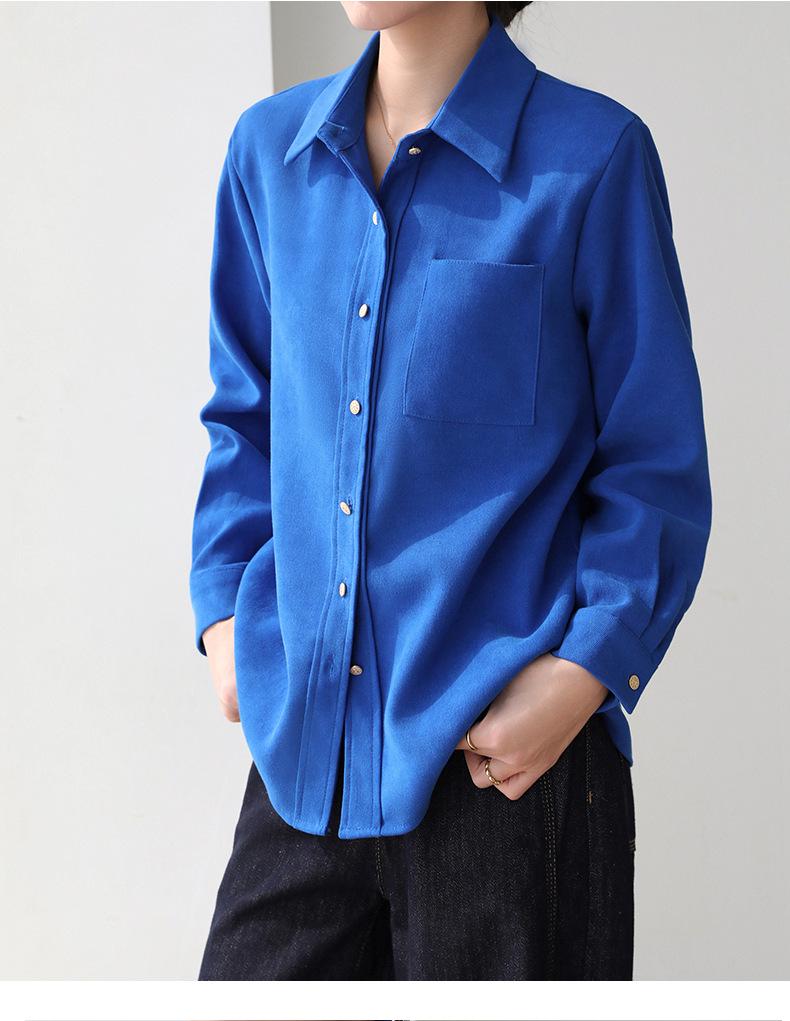 Women's Brushed Red Long Sleeve Shirt - High-End Base Layer for Autumn/Winter 2026, Perfect for Commute and Interviews.
