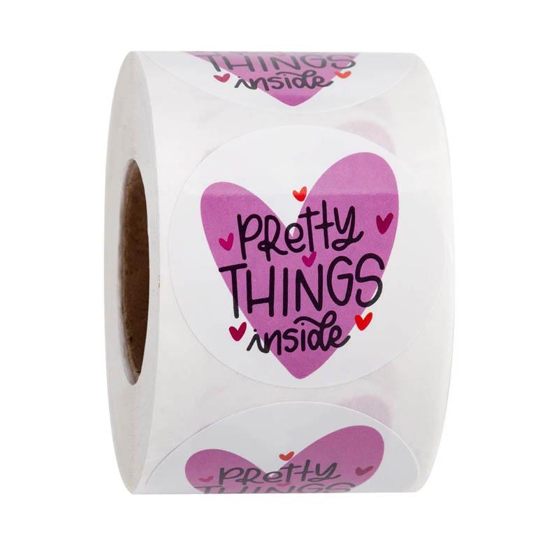 50-500pcs Round Pretty Things Inside Stickers Heart Thanks For Shopping Small Shop Local Handmade Decor Labels S