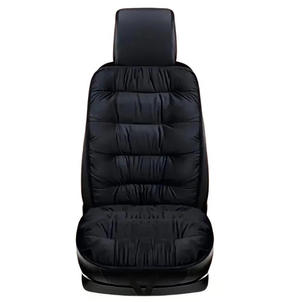 

Winter Car Seat Plush Cushion Warm Single Front Seat Cushion with Backrest Black