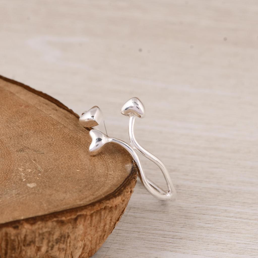 925 Sterling Silver Heart Wrap Ring, Minimal Open Heart Ring, Adjustable Silver Ring, Dainty Handmade Love Ring.