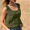 Women's Loose Casual Cotton and Linen Summer Solid Colour Round Neck Tank Top