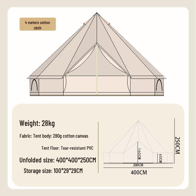 Double Outdoor Yurt Tent: Sunshade Canopy, All-Weather Camping Tent, Full Set for Overnight Use