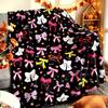 1pc Cute Ghost Pink Bow Blanket for Couch Soft Cozy Blanket Gift Halloween X-mas Flannel Blankets Festival Gifts Four Season Use