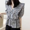 Navava Women Frill Short Sleeve Blouse Vintage Nb2689