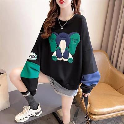 Bear Design Sweatshirt for Women with Velvet Thickened Autumn and Winter Loose Fat Mm Slim Top Spring and Autumn