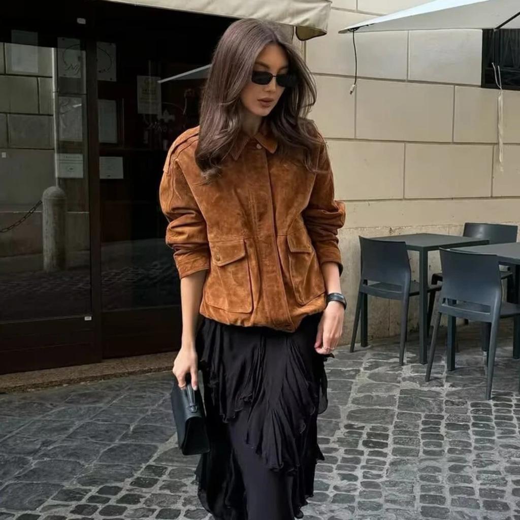 Bomber Jackets for Women Outerwears Suede Jacket Women Streetwear Holiday Women Coats Zipper