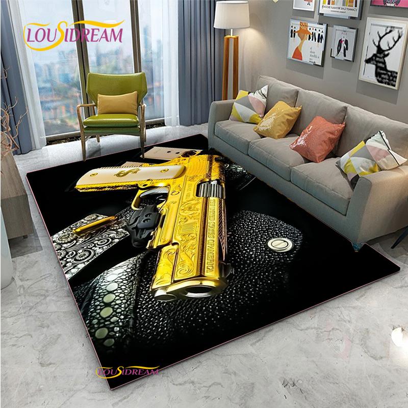 3D Geweer Pistool Revolver Wapen Cartoon Gebiedskleed, Tapijt Kleed voor Woonkamer Slaapkamer, Kind Keuken Deurmat Badkamer Antislip Vloermat