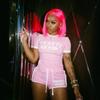 FC1319 Kardashian Style Retro Pink Crop Top and Shorts Set Women's Sexy Tight Outfit Casual Two Piece