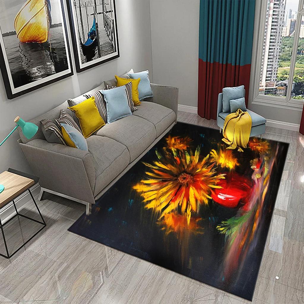Colorful Oil Painting Flower Carpet Bathroom Kitchen Anti-Slip Carpet Door Mat Doormat Outdoor Living Room Bedroom Floor Mat Rug