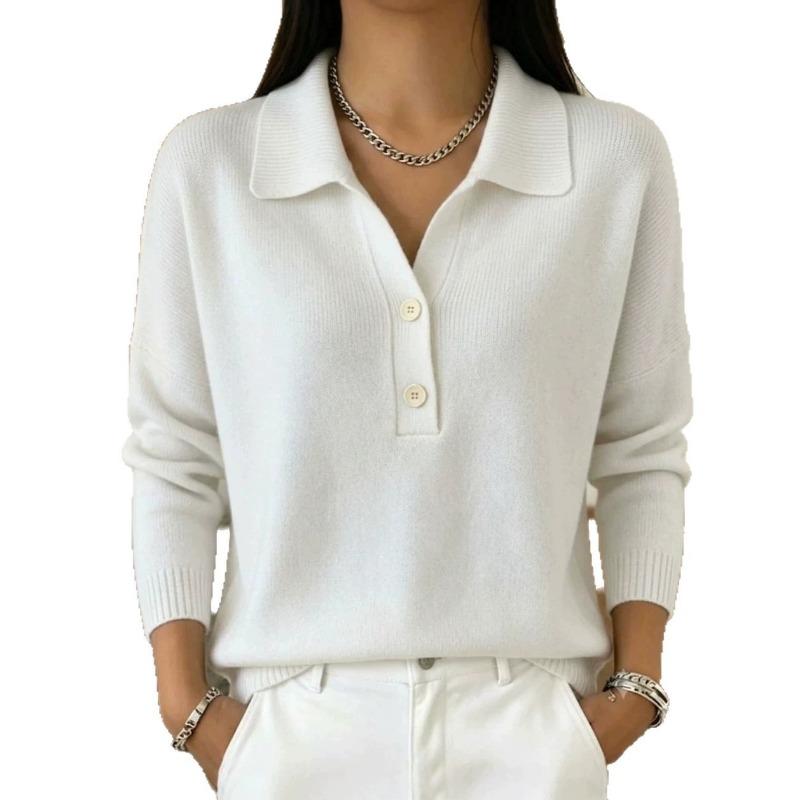 Women S Knitted Buttoned Lapel Loose Casual Long Sleeve Sweater