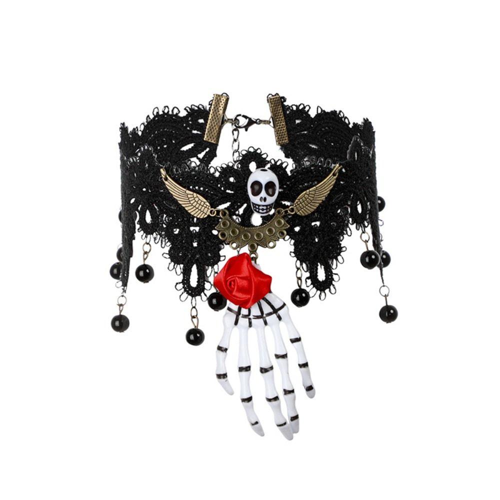Headband Bloodstained Veil Gothic Halloween Skull Headband Horrible Skull Head Choker  Cosplay