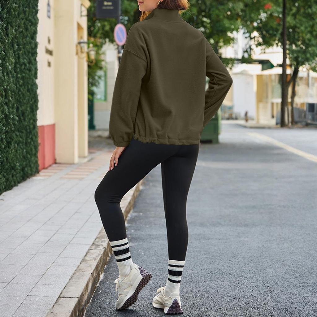 Women's Fleece Sporty Half-zipper Pullover, Fashionable Loose Long-sleeved Street-style Sweatshirt Top