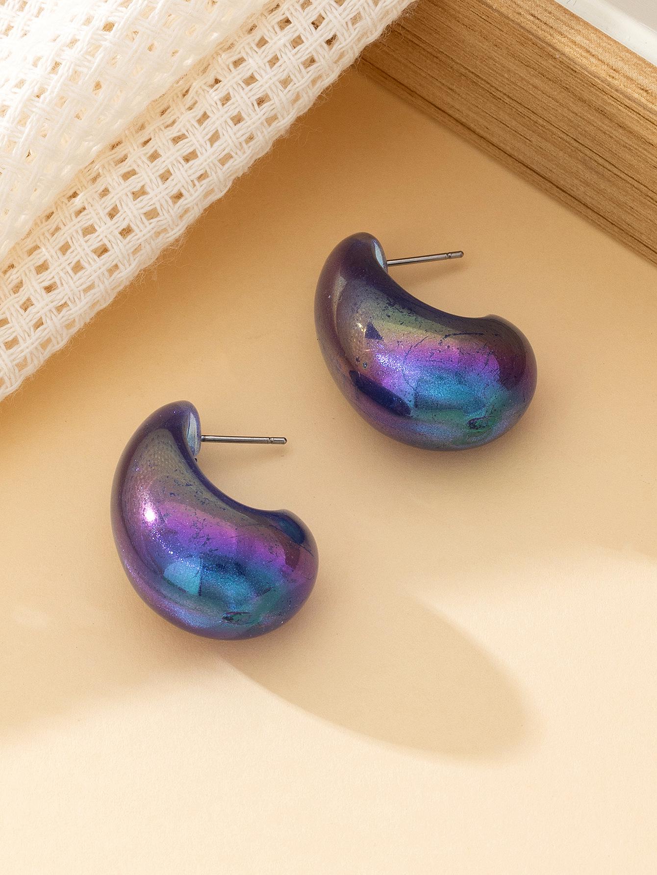 Korean Style Pearlescent Iridescent Water Drop Earrings for Women синий