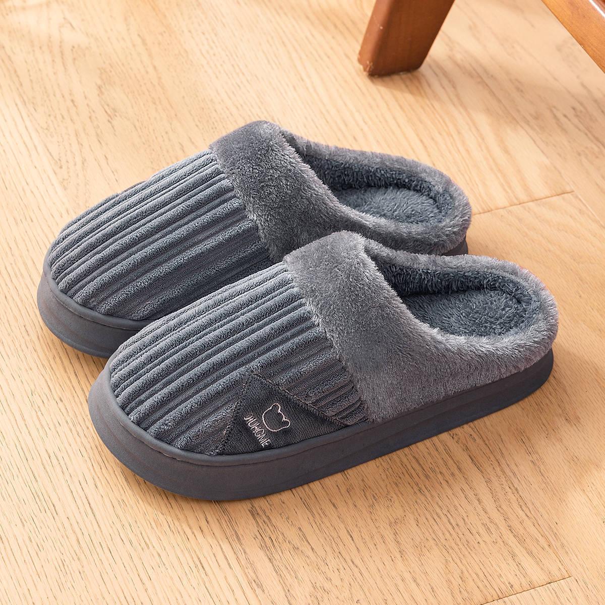 

Мужские домашние зимние тапочки 2024 года из хлопка и плюша с дезодорантом 40-41 (Fits 39-40) темно-серого