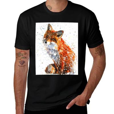 Fox Watercolor TShirt Functional Casual Short Sleeve Tee