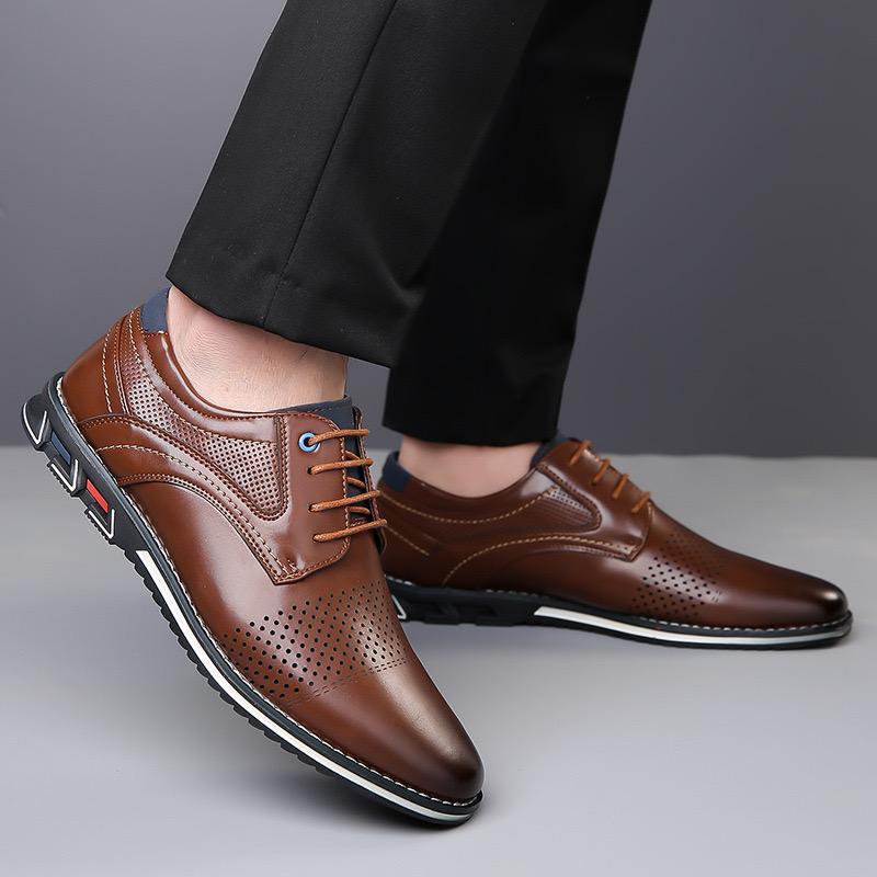 Luxury Men's Shoes Brand Business Dress Shoes Fashion Casual Leather Footwear Lace-up Oxford Shoe Hollow Out Mesh Leather Shoes