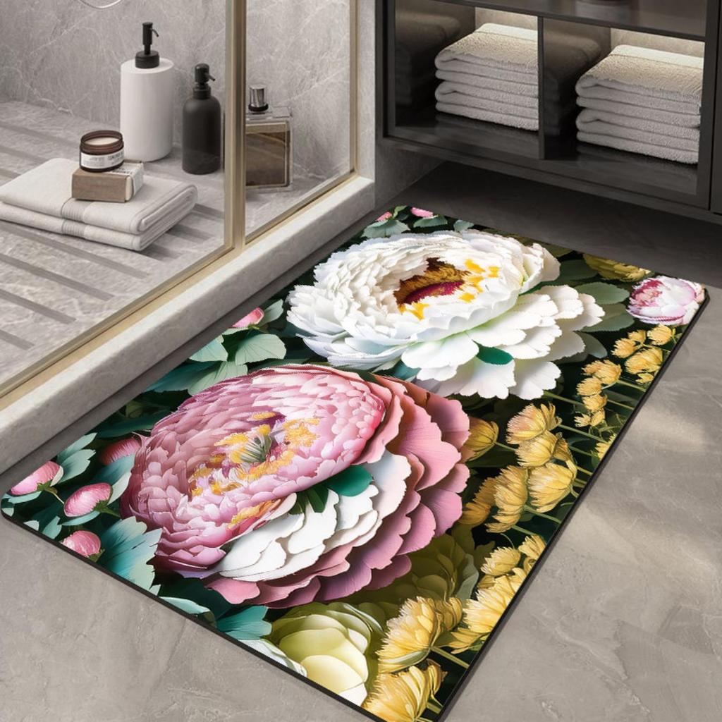 Diatom Printing Bathroom Thickening Mat Bath Non-slip Carpets In Wash Basin Bathtub Side Floor Rug Shower Room Doormat Memory Foam 3D Pad