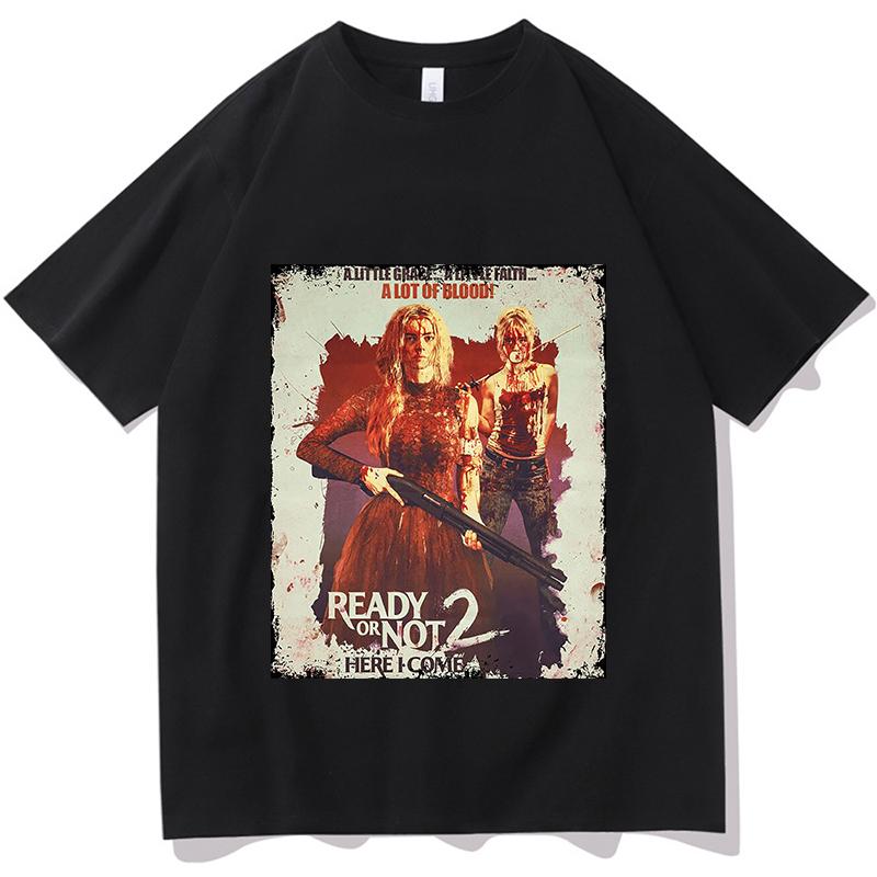 READY OR NOT 2 HERE 2026 T-Shirt Unisex Reine Baumwolle Mode Lässiges T-Shirt Rundhals Kurzarm Hemden Fan Geschenk Harajuku Kleidung