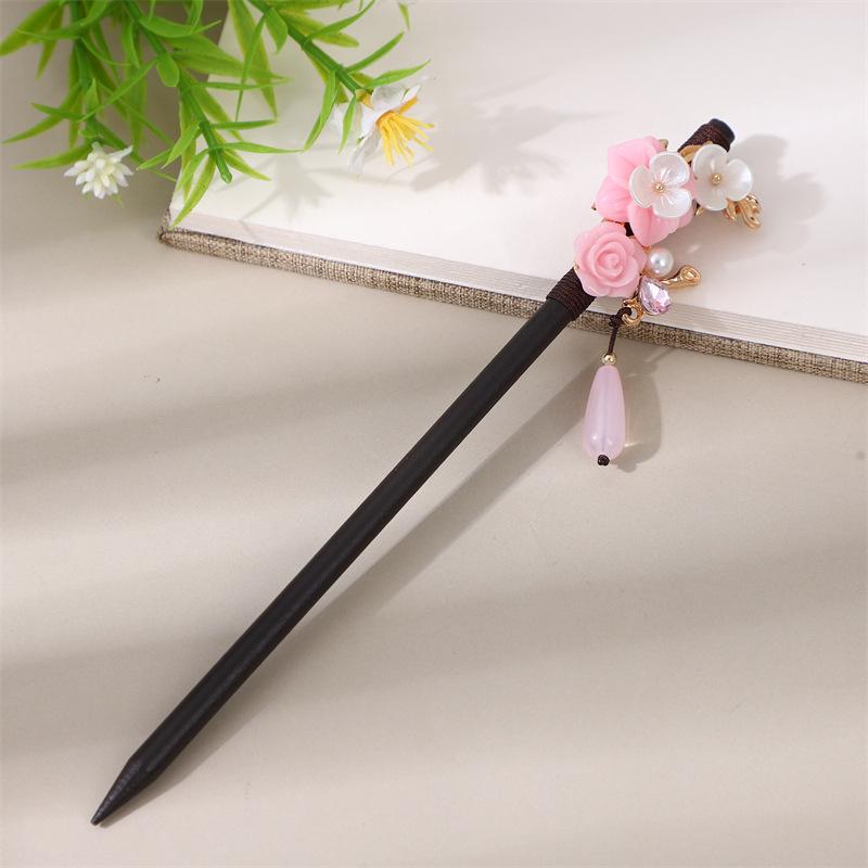 Vintage Quasten Haarnadel: Imitation Ebenholz Hanfu Accessoire