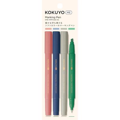 KOKUYO 2-Way Marking Pens ME, 4-Color Assorted Set - Dual Tip Highlighter & Marker