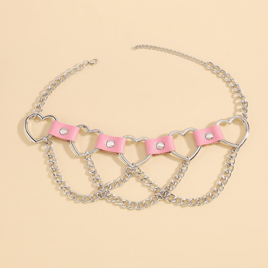 Women Hip Hop Punk Style Exaggerated Necklace Metal Texture PU Heart Jewelry Trendy Cool Personality Clavicle Necklace Jewelry
