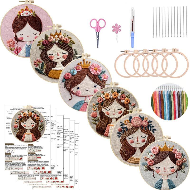 1 Set Cute Flower Girl DIY Embroidery Kit: This Craft Fabric Kit Includes Tools and Stitch Instructions Suitable for Beginners.