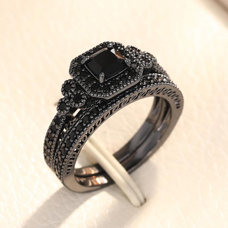 Huitan Fashion 2Pcs Set of Rings for Women Double Layer Stackable Fashion Jewelry Trendy Cubic Zirconia Stone Finger Accessories