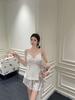 Ice silk suspender shorts pajamas women's summer sexy pure wind girl loungewear suit with chest pad silk pajamas